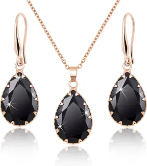 Linawe Crystal Jewelry Sets for Women, Imitation Diamond Pendant Necklace, Rhinestone Drop Dangle Earrings, Birthstone Cubic Zirconia Matching Wedding Jewelry, 14K Gold/Rose Gold/Silver Tones