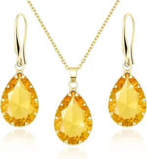 Linawe Crystal Jewelry Sets for Women, Imitation Diamond Pendant Necklace, Rhinestone Drop Dangle Earrings, Birthstone Cubic Zirconia Matching Wedding Jewelry, 14K Gold/Rose Gold/Silver Tones