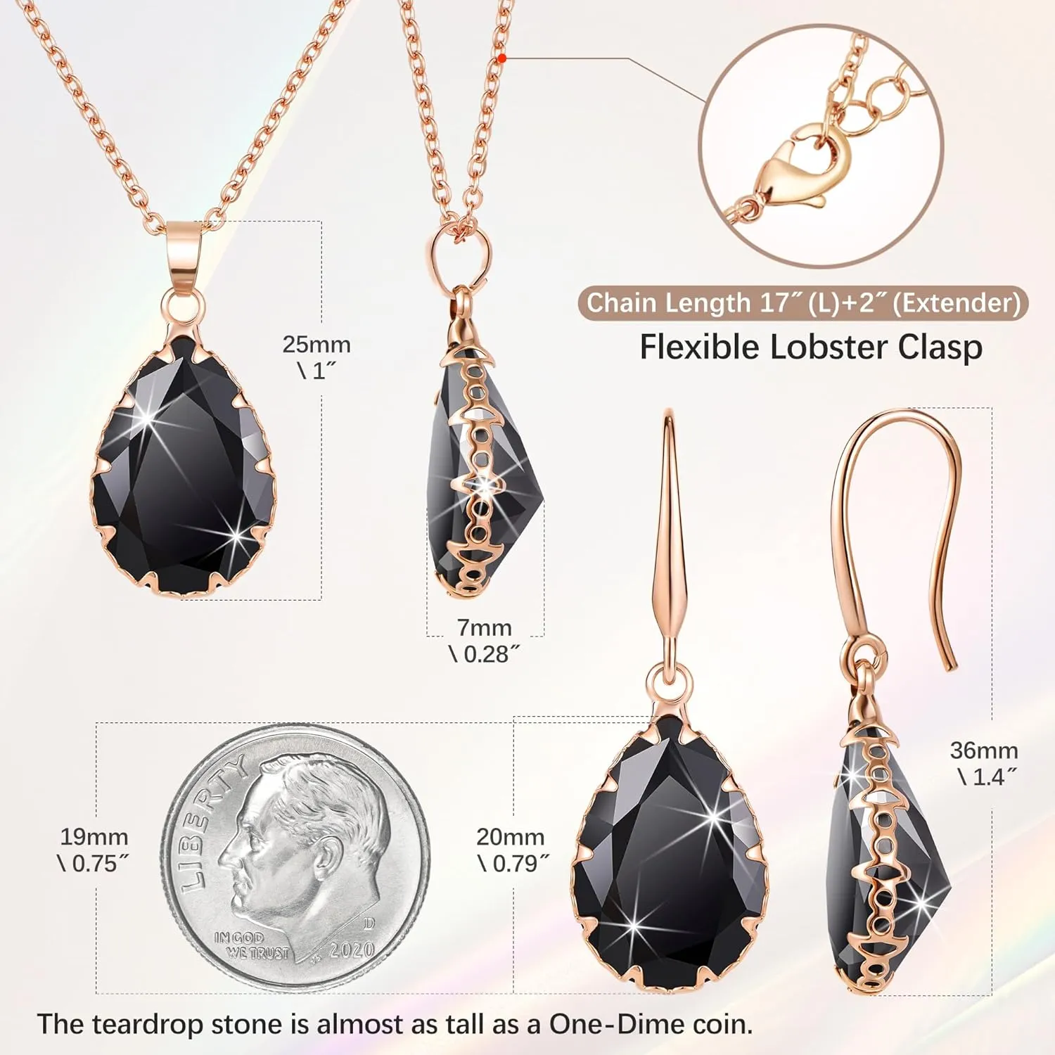 Linawe Crystal Jewelry Sets for Women, Imitation Diamond Pendant Necklace, Rhinestone Drop Dangle Earrings, Birthstone Cubic Zirconia Matching Wedding Jewelry, 14K Gold/Rose Gold/Silver Tones