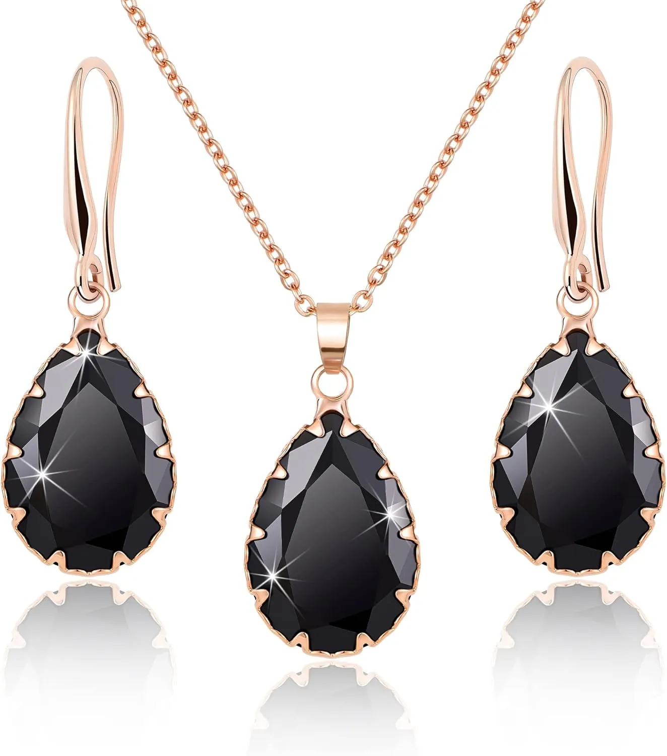 Linawe Crystal Jewelry Sets for Women, Imitation Diamond Pendant Necklace, Rhinestone Drop Dangle Earrings, Birthstone Cubic Zirconia Matching Wedding Jewelry, 14K Gold/Rose Gold/Silver Tones