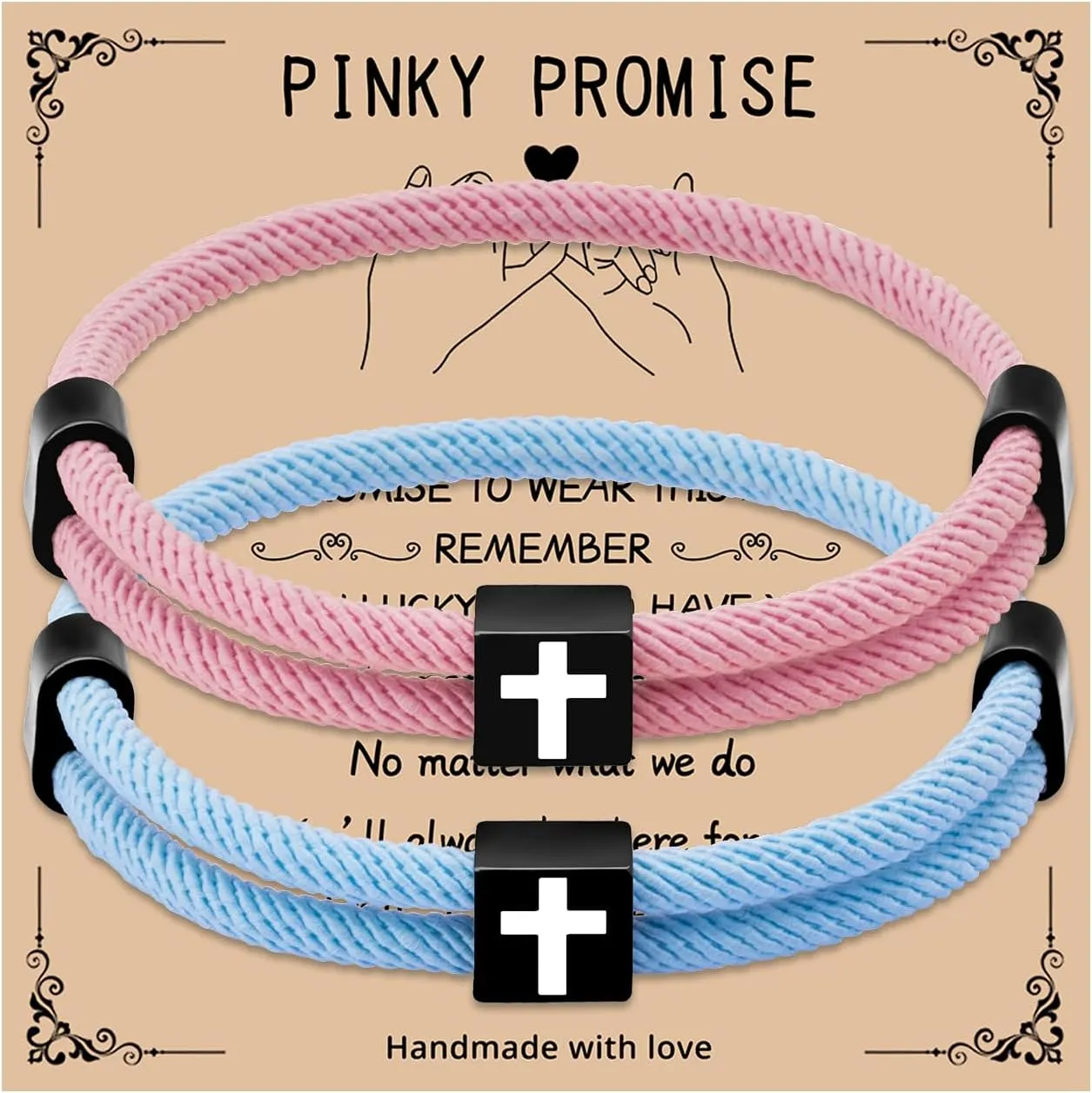 LINY Braided Rope Matching Couples Bracelet Cross Promise Bracelets for Couples Best Friend Anniversary Birthday Promise Faith Gifts for Girlfriend Boyfriend Wife Husband