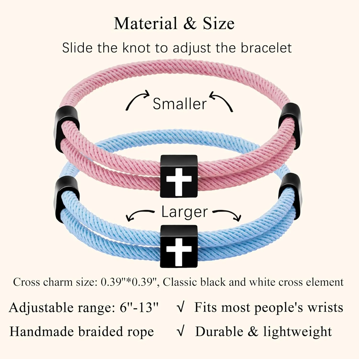 LINY Braided Rope Matching Couples Bracelet Cross Promise Bracelets for Couples Best Friend Anniversary Birthday Promise Faith Gifts for Girlfriend Boyfriend Wife Husband
