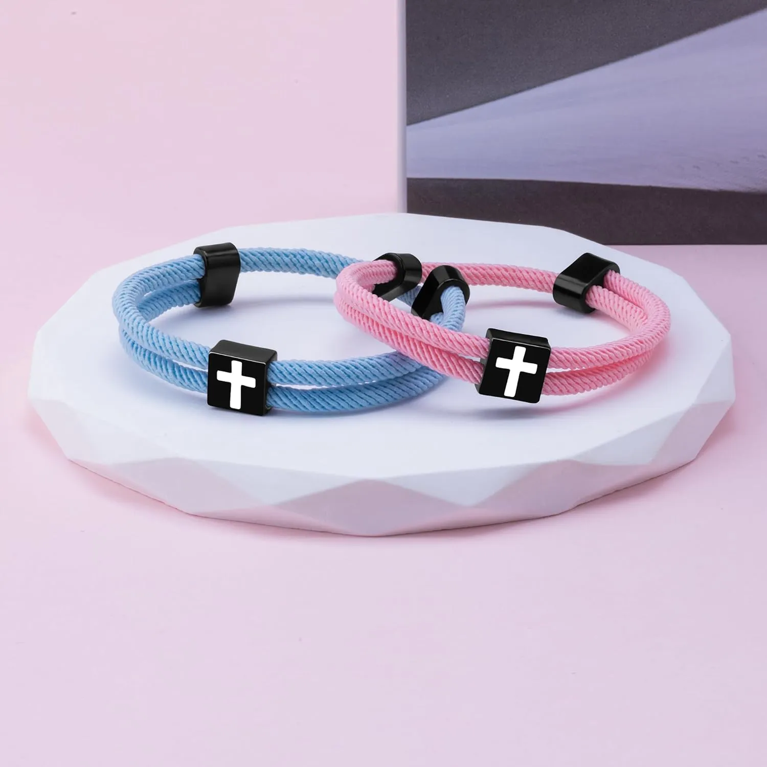 LINY Braided Rope Matching Couples Bracelet Cross Promise Bracelets for Couples Best Friend Anniversary Birthday Promise Faith Gifts for Girlfriend Boyfriend Wife Husband
