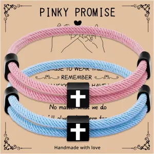 LINY Braided Rope Matching Couples Bracelet Cross Promise Bracelets for Couples Best Friend Anniversary Birthday Promise Faith Gifts for Girlfriend Boyfriend Wife Husband