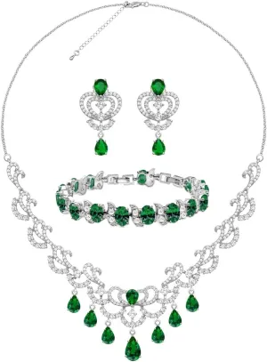 LMXXVJ Wedding Jewelry Set for Bride - Platinum Plated Necklace Earrings Set,Wedding/Birthday/Anniversary Mothers Day Prom Jewelry Gifts for Mom/Wife/Sister/Best Friend/Bridesmaid