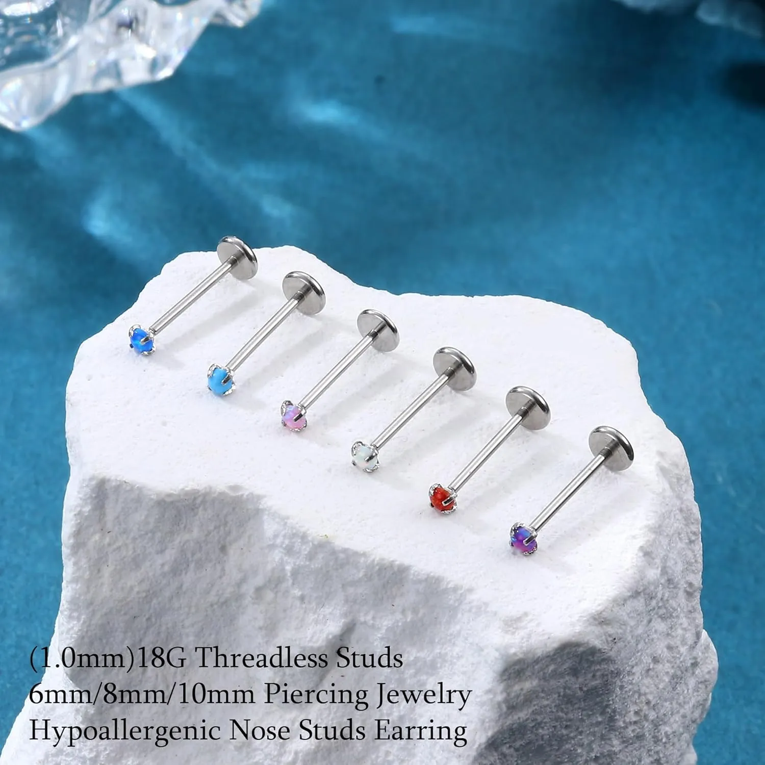 LOLIAS 18PCS Threadless Nose Rings Studs for Women Men 20G 18G 16G Hypoallergenic Surgical Stainless Steel Labret Lip Rings CZ Opal Push in Earrings Flat Back Nose Stud Cartilage Nostril Conch Helix Tragus Piercing Jewelry