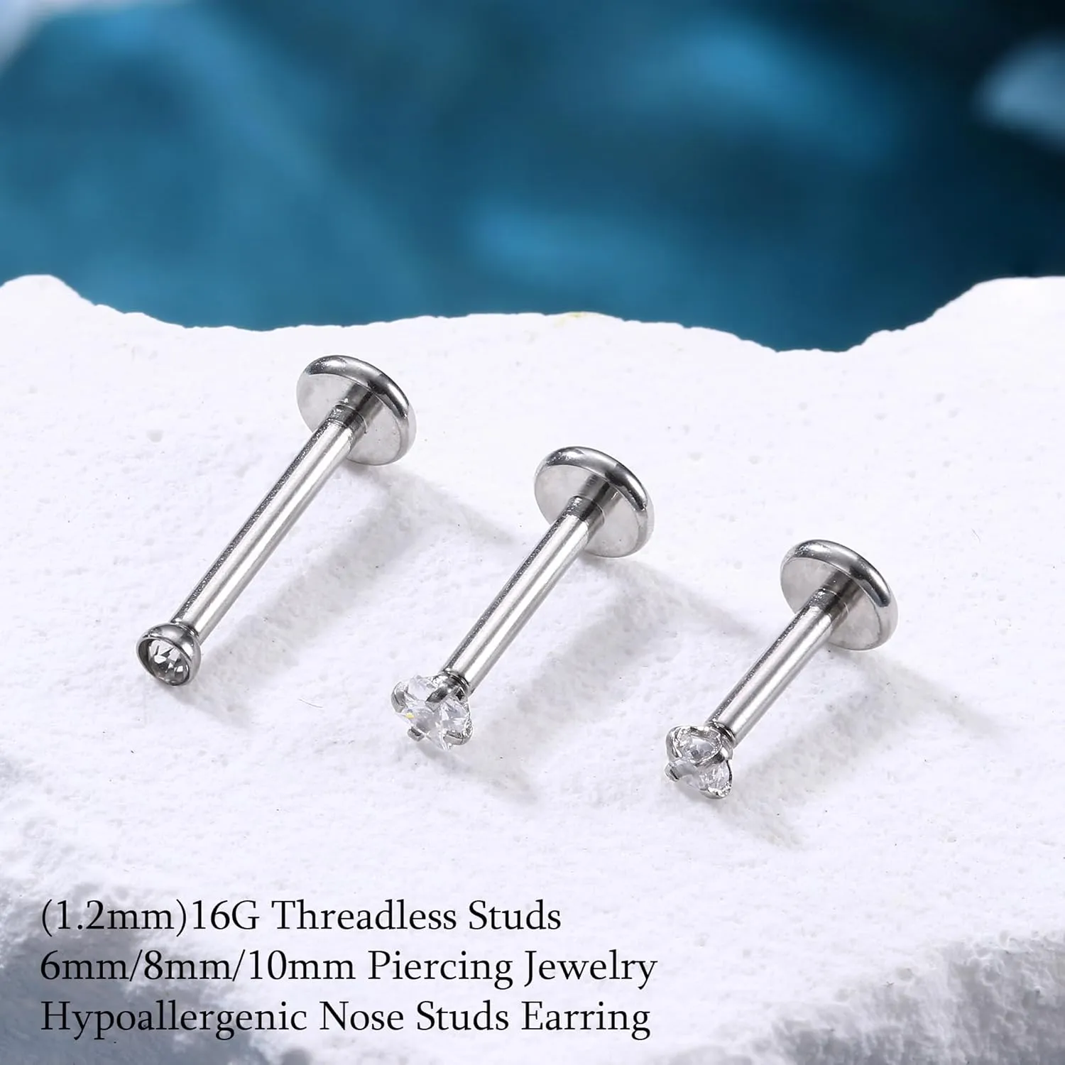 LOLIAS 18PCS Threadless Nose Rings Studs for Women Men 20G 18G 16G Hypoallergenic Surgical Stainless Steel Labret Lip Rings CZ Opal Push in Earrings Flat Back Nose Stud Cartilage Nostril Conch Helix Tragus Piercing Jewelry