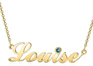 LONAGO Personalized 10K/14K/18K/24K Solid Gold Name Necklace with Simulated Birthstone Custom Made Any Nameplate Pendant Jewelry for Women