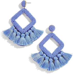 Long Tassel Earrings Statement Bohemian Pom Ball Handmade Drop Dangle Earrings for Women