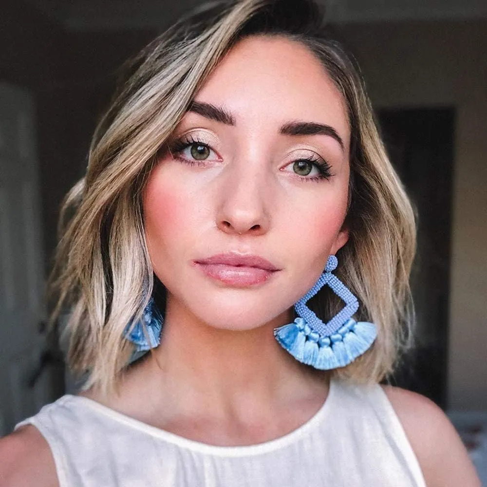 Long Tassel Earrings Statement Bohemian Pom Ball Handmade Drop Dangle Earrings for Women