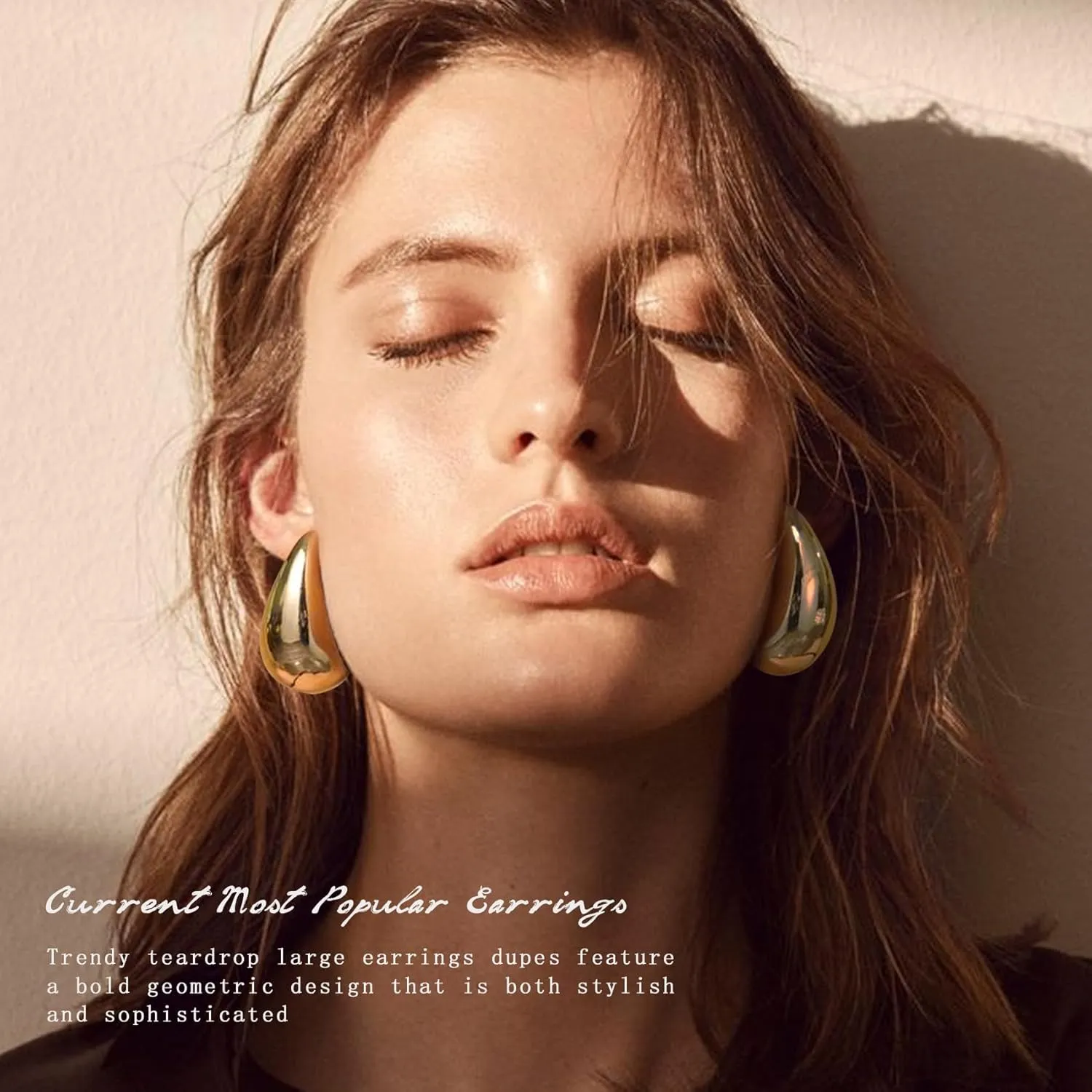 LOUMILEO Extra Large Drop Earring Dupes Hypoallergenic Chunky Gold Hoop Earrings Lightweight Waterdrop Teardrop Earrings Trendy Gold Waterdrop Earrings for Women