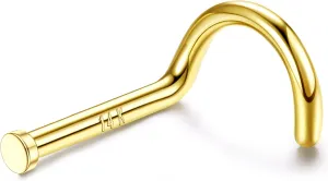LOYALLOOK 14K Real Gold Nose Rings - Solid Gold Piercing Jewelry in 18G, 20G, L Shape & Corkscrew Styles, Hypoallergenic for Women & Men, 1.5mm, 2mm Flat Top