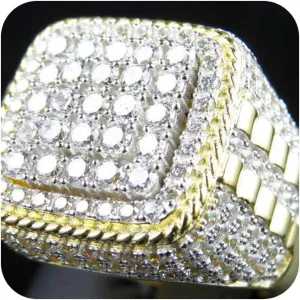 LRESJJIUJ 18K Gold-Plated Imitation Diamond Ring Hip Hop Iced Men's Gold Ring Gold Cluster Diamonds with Micro Secret Road Shining Large Gold All Diamond Men's Ring Luxury Super Large Ring Size 11