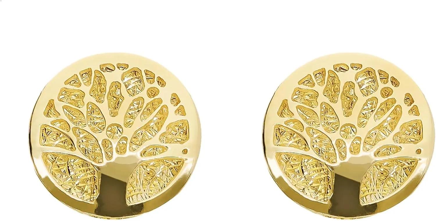 Lucchetta - 14 karat Yellow Gold Tree of Life Studs | 14k Solid Gold Earrings for Women | diameter 0.39in