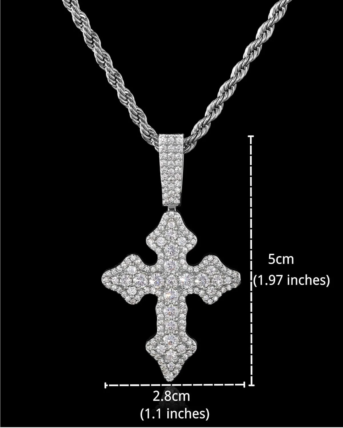 Lulu Mel Cross Necklace Iced Out 14K Gold Plated Cubic Zirconia Ankh Cross Pendant With Rope Chain, Trendy Hip Hop Gothic Diamond Jesus Cross Necklace For Men Women