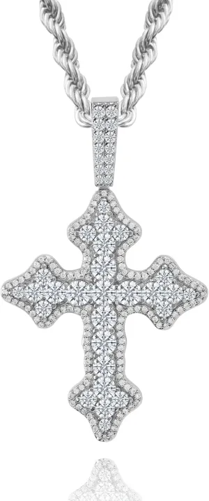 Lulu Mel Cross Necklace Iced Out 14K Gold Plated Cubic Zirconia Ankh Cross Pendant With Rope Chain, Trendy Hip Hop Gothic Diamond Jesus Cross Necklace For Men Women