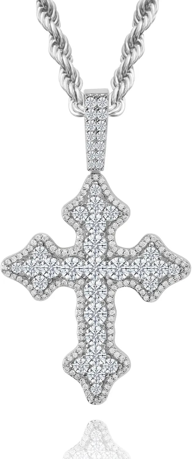 Lulu Mel Cross Necklace Iced Out 14K Gold Plated Cubic Zirconia Ankh Cross Pendant With Rope Chain, Trendy Hip Hop Gothic Diamond Jesus Cross Necklace For Men Women