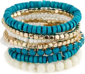 LUREME Bohemian Beads Cube Multi Strand Stretch Stackable Bangle Bracelet Set (bl003172)