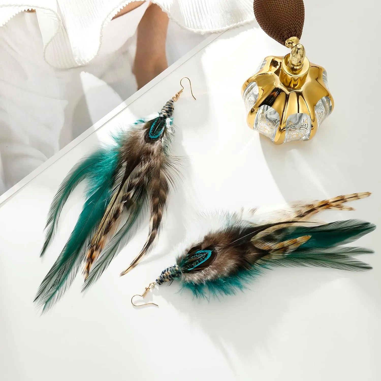 lureme Bohemian Style Multicolor Pheasant Feathers Dangle Earrings Large Feather Drop Earrings(er006405)