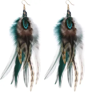 lureme Bohemian Style Multicolor Pheasant Feathers Dangle Earrings Large Feather Drop Earrings(er006405)