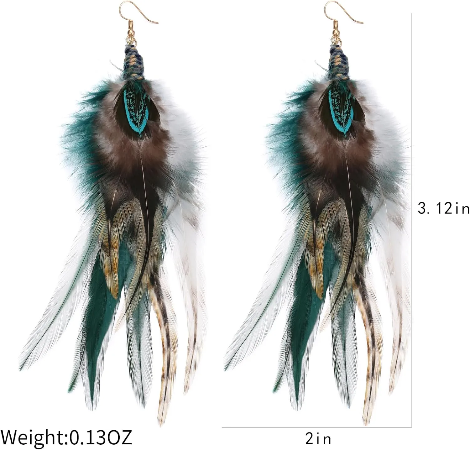 lureme Bohemian Style Multicolor Pheasant Feathers Dangle Earrings Large Feather Drop Earrings(er006405)