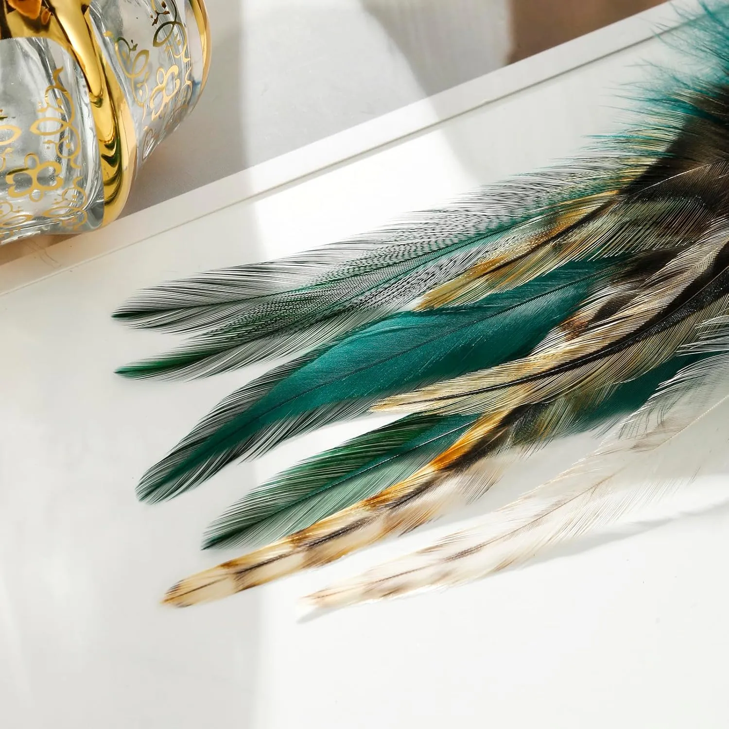 lureme Bohemian Style Multicolor Pheasant Feathers Dangle Earrings Large Feather Drop Earrings(er006405)