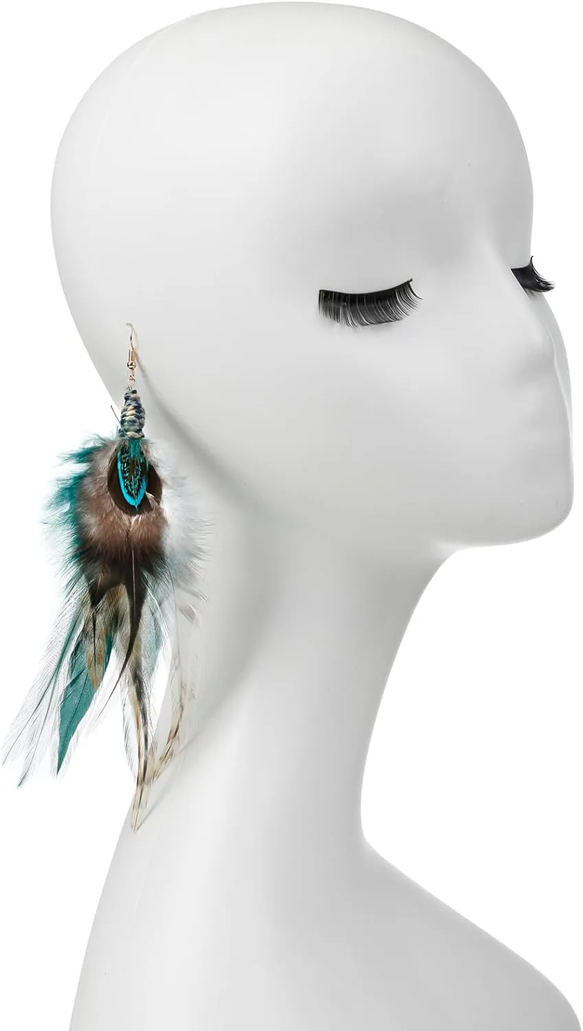 lureme Bohemian Style Multicolor Pheasant Feathers Dangle Earrings Large Feather Drop Earrings(er006405)