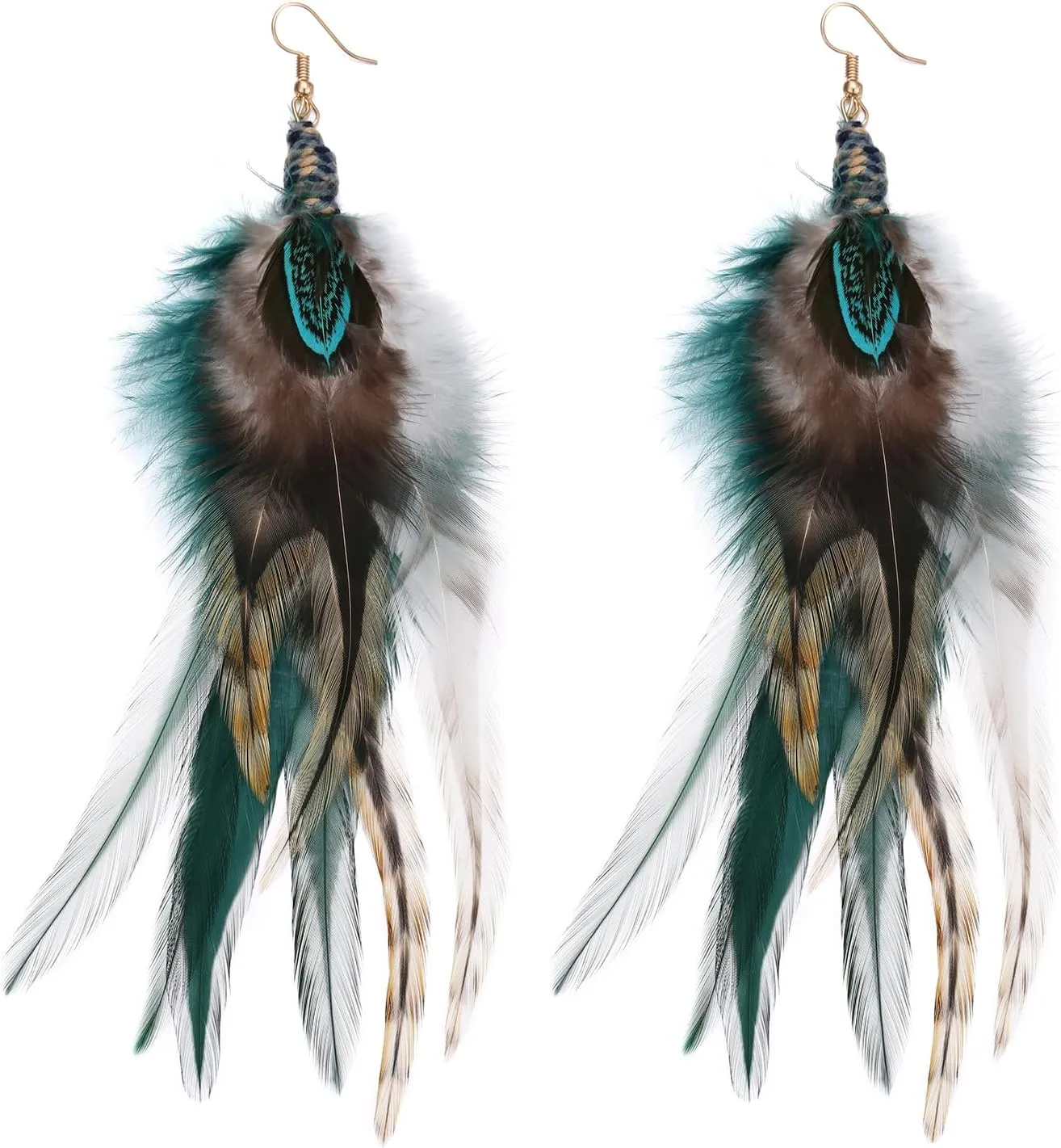 lureme Bohemian Style Multicolor Pheasant Feathers Dangle Earrings Large Feather Drop Earrings(er006405)