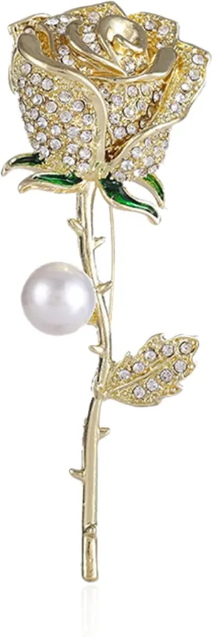 Luxury Shiny Rhinestone Rose Flower Brooch Pins for Women Crystal Pearl Rose Floral Brooch Wedding Bridal Jewelry