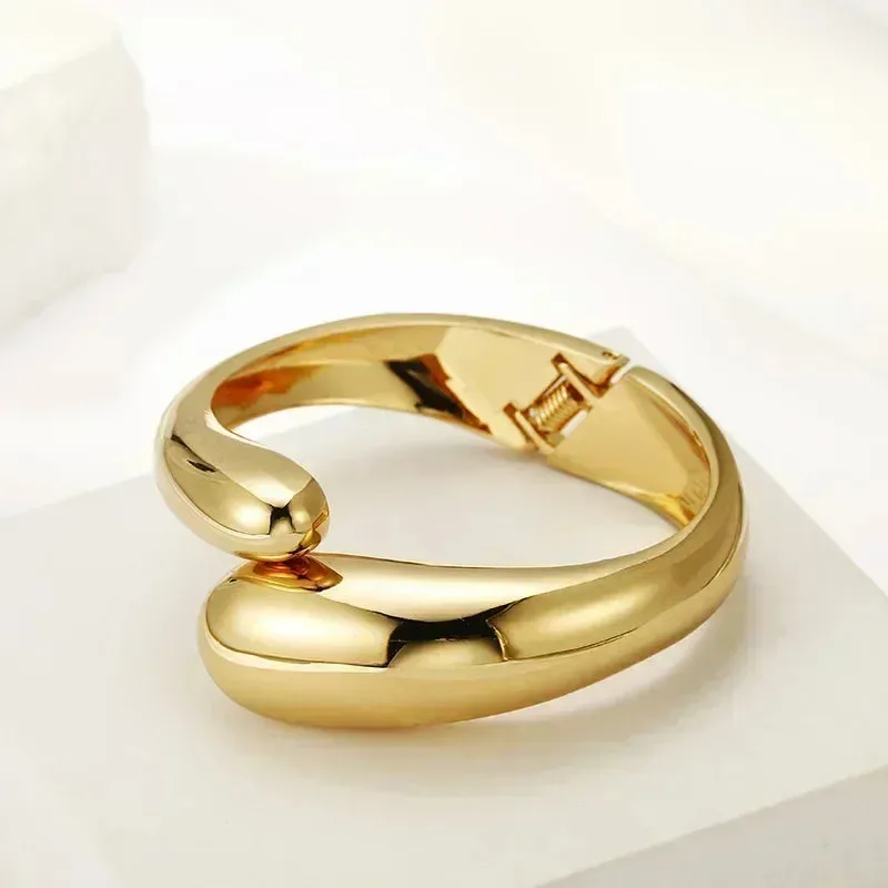 Luxury Trendy Gold Heavy Metal Bangles | Irregular Geometric Cuff Bracelet for Women