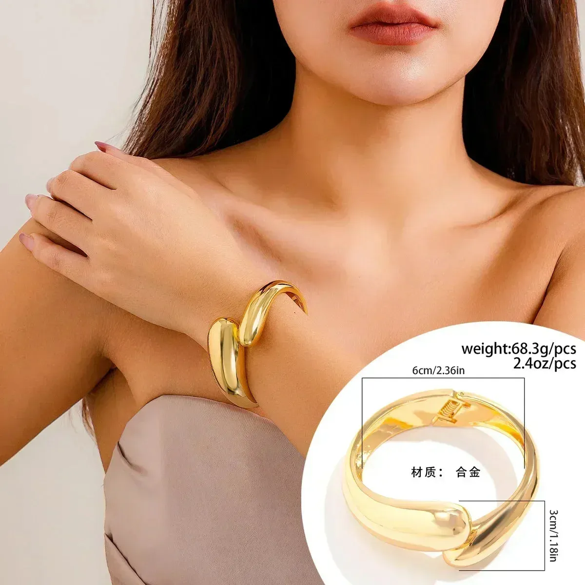 Luxury Trendy Gold Heavy Metal Bangles | Irregular Geometric Cuff Bracelet for Women