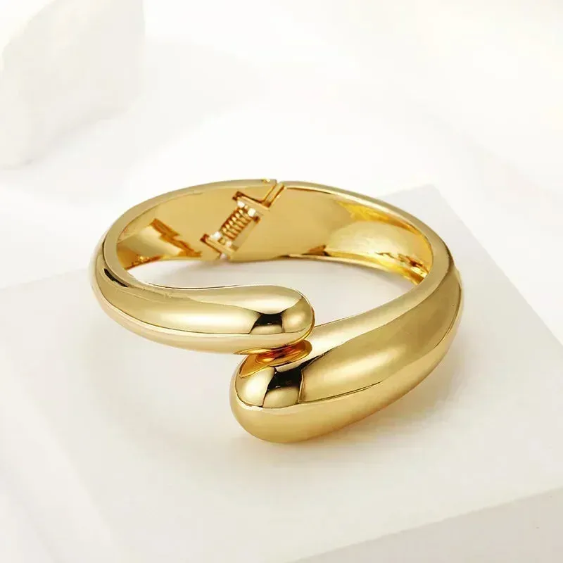 Luxury Trendy Gold Heavy Metal Bangles | Irregular Geometric Cuff Bracelet for Women