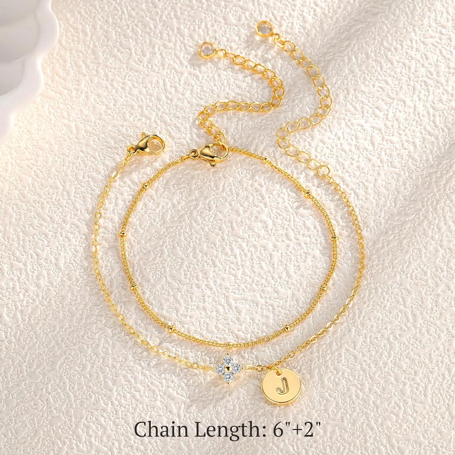 M MOOHAM Gold Initial Bracelets for Women Teen Girls - Dainty 14K Gold Plated Cubic Zirconia Clover Initial Bracelet Layered Letter Bracelet for Women Girls Jewelry Personalized Birthday Gifts