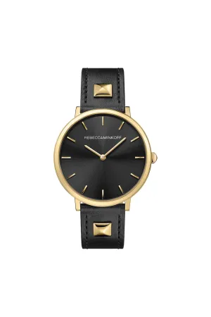 Major Gold Tone Pyramid Studded Leather Watch, 35MM