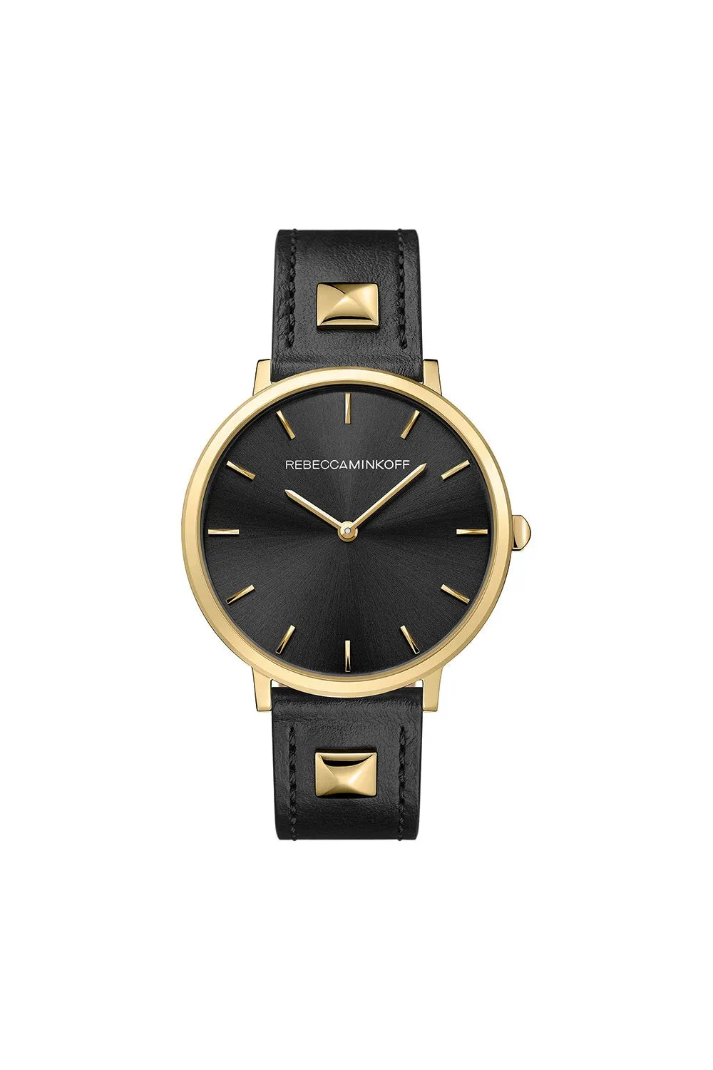 Major Gold Tone Pyramid Studded Leather Watch, 35MM