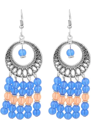 MALOYANVE Bohemian Carved Flower Earrings for Women Handmade Ethnic Vintage Double Round Texture Pattern Dangle Drop Statement Earrings Boho Retro Indian Natural Jewelry