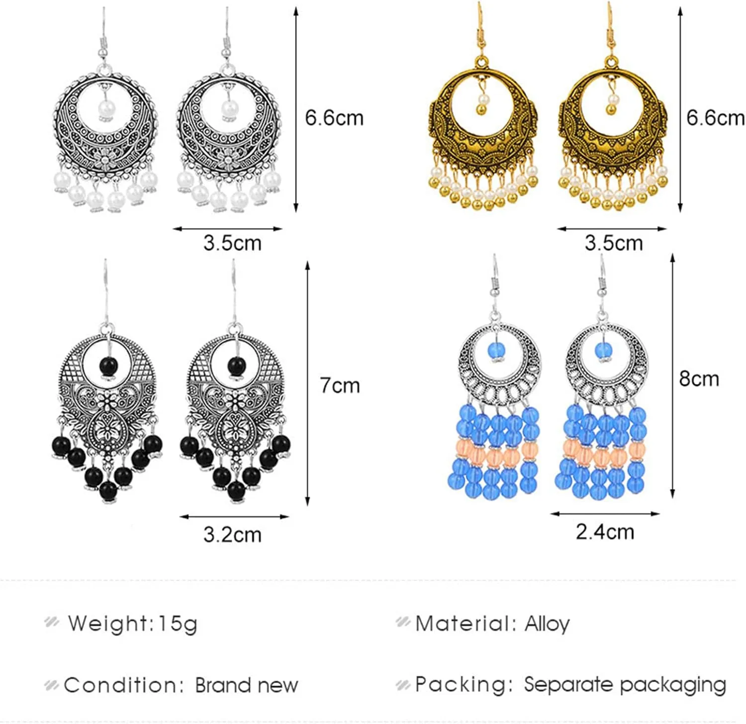 MALOYANVE Bohemian Carved Flower Earrings for Women Handmade Ethnic Vintage Double Round Texture Pattern Dangle Drop Statement Earrings Boho Retro Indian Natural Jewelry