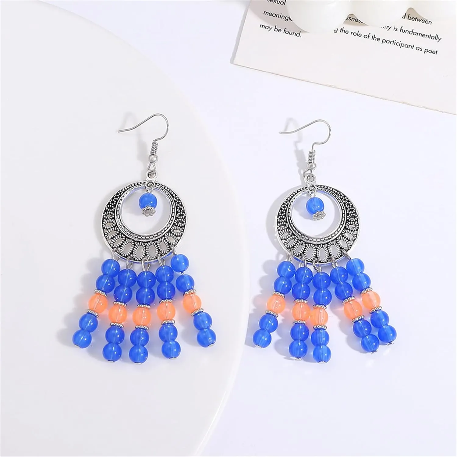 MALOYANVE Bohemian Carved Flower Earrings for Women Handmade Ethnic Vintage Double Round Texture Pattern Dangle Drop Statement Earrings Boho Retro Indian Natural Jewelry