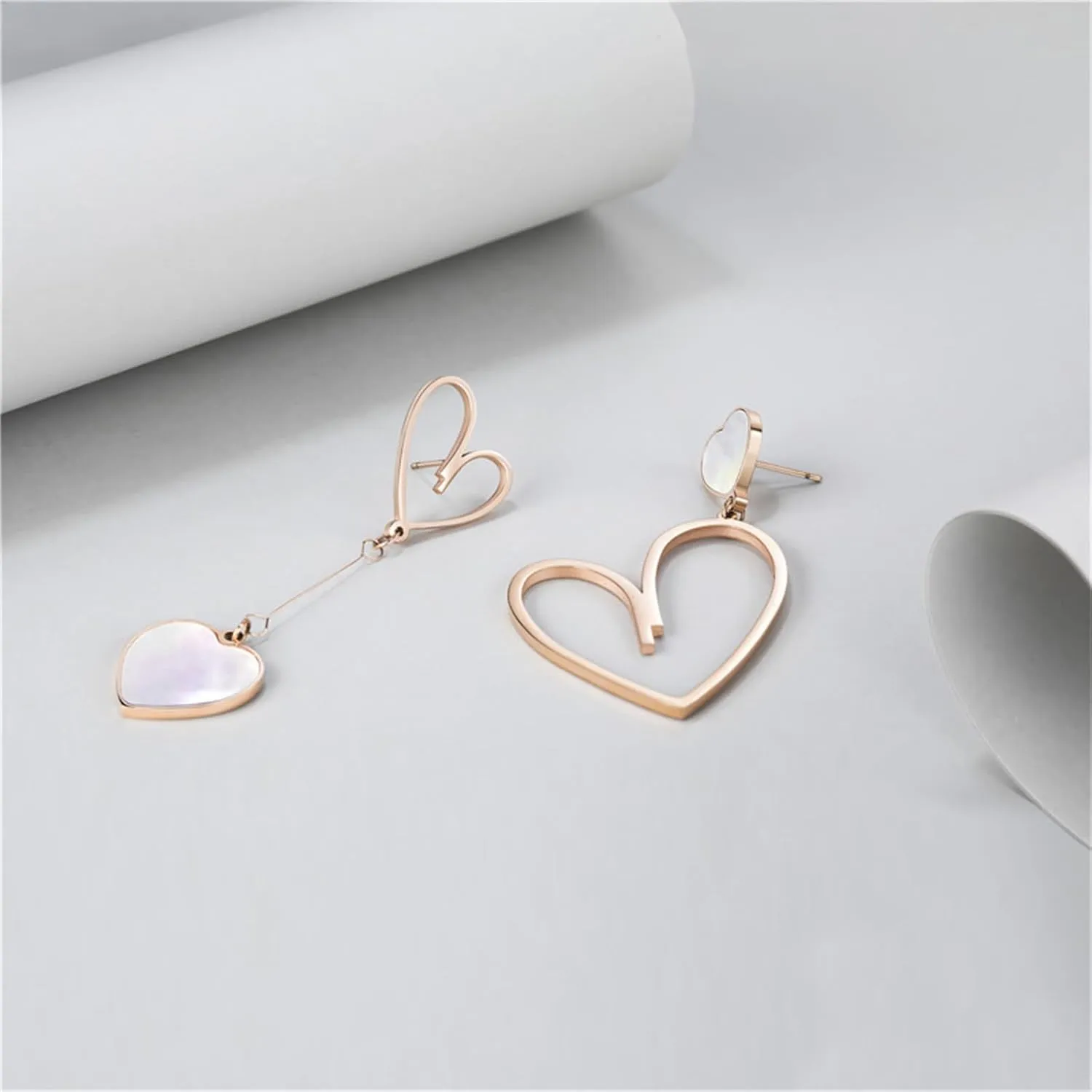 MALOYANVE Heart Asymmetrical Earrings for Women Cute Hollow Solid Love Hypoallergenic Stainless Steel Dangling Stud Earrings Valentine's Day Anniversary Jewelry Gifts