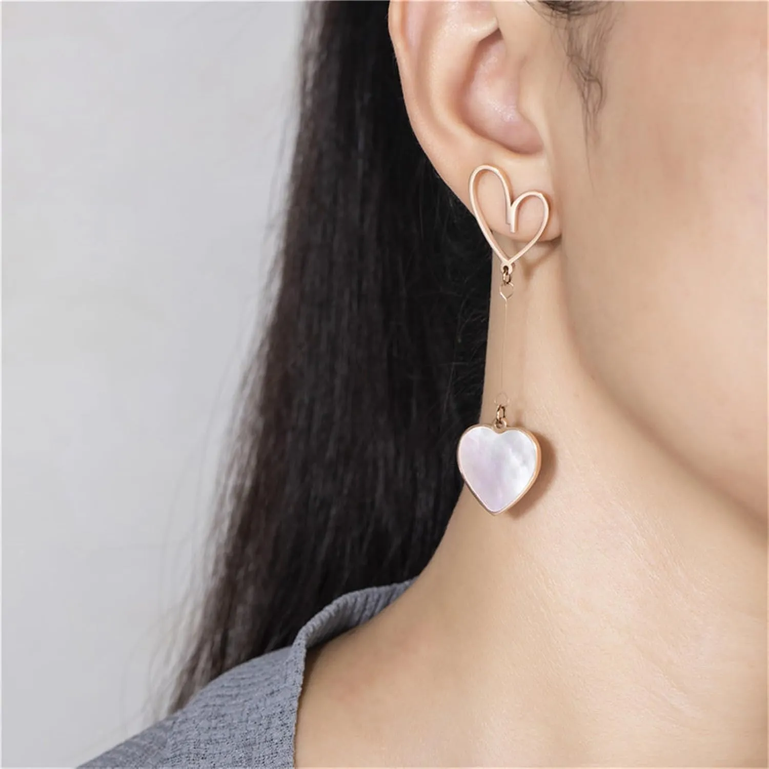 MALOYANVE Heart Asymmetrical Earrings for Women Cute Hollow Solid Love Hypoallergenic Stainless Steel Dangling Stud Earrings Valentine's Day Anniversary Jewelry Gifts