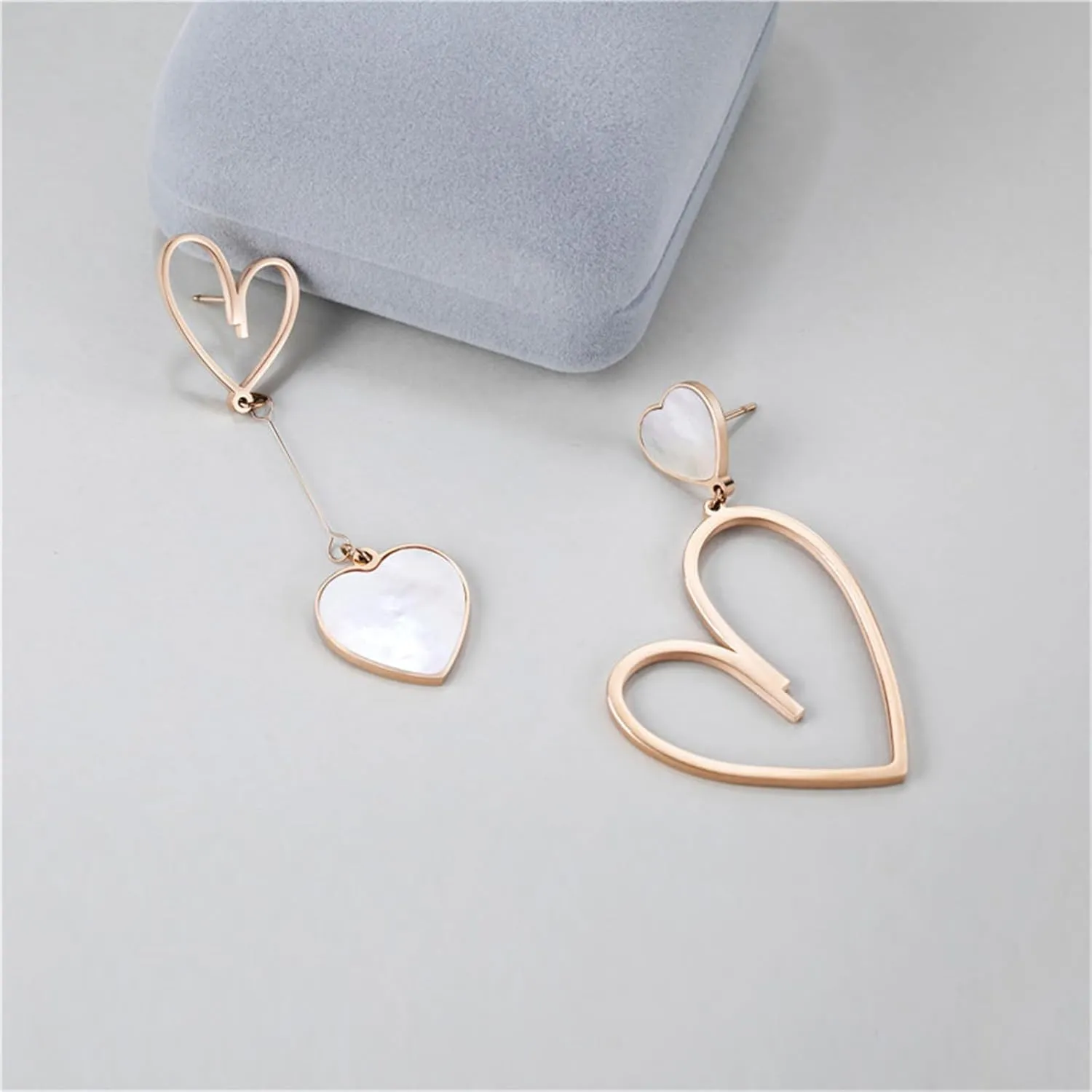 MALOYANVE Heart Asymmetrical Earrings for Women Cute Hollow Solid Love Hypoallergenic Stainless Steel Dangling Stud Earrings Valentine's Day Anniversary Jewelry Gifts