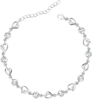 M&Ostyle Silver Bracelet for Women,Bracelet Shiny Crystal Diamond Adjustable Bracelet Mother's Day Jewelry Gift Birthday Christmas Gifts for Women Mom Wife