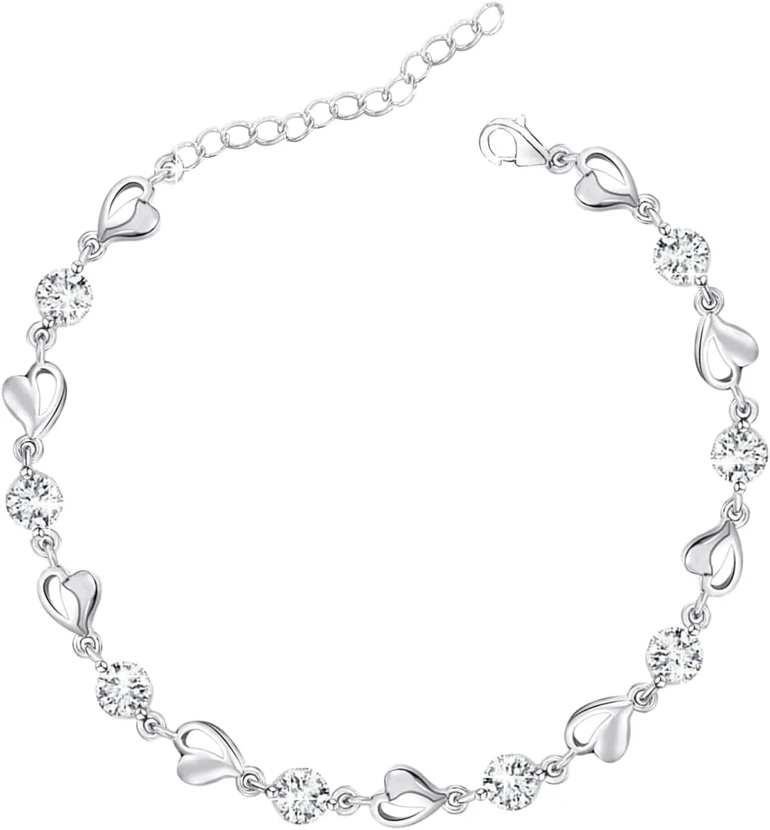 M&Ostyle Silver Bracelet for Women,Bracelet Shiny Crystal Diamond Adjustable Bracelet Mother's Day Jewelry Gift Birthday Christmas Gifts for Women Mom Wife