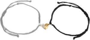 Matching Bracelets for Couples, Gold Heart Initial Friendship Adjustable Bracelet Women Cute Match Charm Letter Name Black Braided Rope Valentines Bf Gf Friends Jewelry Gift