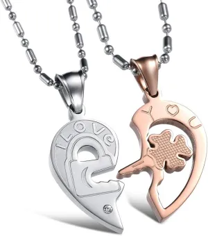 Matching Necklace For Couples Heart Lock And Key Infinity Puzzle Pendant Engraved Promise I Love You Forever I Carry You Heart With Me Couples Necklaces Set Stainless Steel Jewelry For Bf Gf