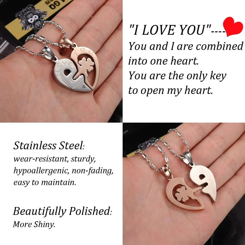 Matching Necklace For Couples Heart Lock And Key Infinity Puzzle Pendant Engraved Promise I Love You Forever I Carry You Heart With Me Couples Necklaces Set Stainless Steel Jewelry For Bf Gf