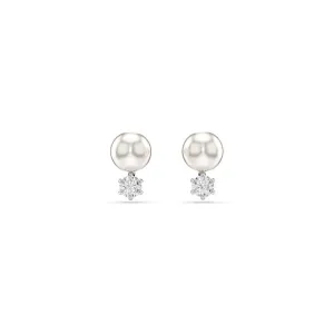 Matrix Rhodium Plated White Crystal Pearl Stud Earrings 5694225