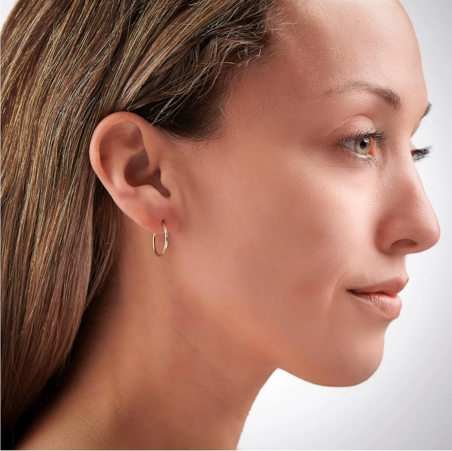 MAZZERI 14k Diamond Cut Gold Hoop Earrings, 1-mm, Hypoallergenic, Round Endless Closure Hoops for Pierced Ears