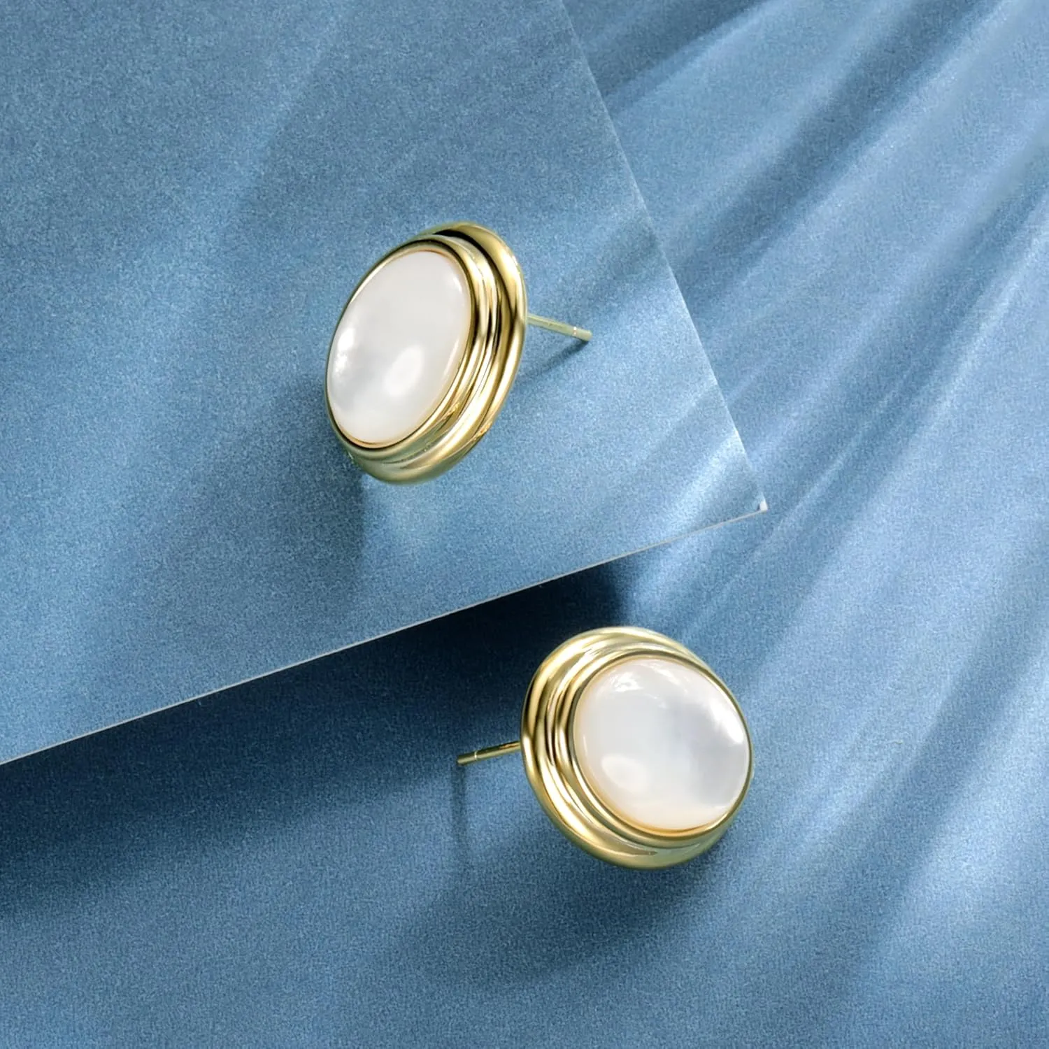 MDFUN 18K Yellow Gold Plated Oval Cut Agate Large Stud Earrings Ear Jewelry for Women