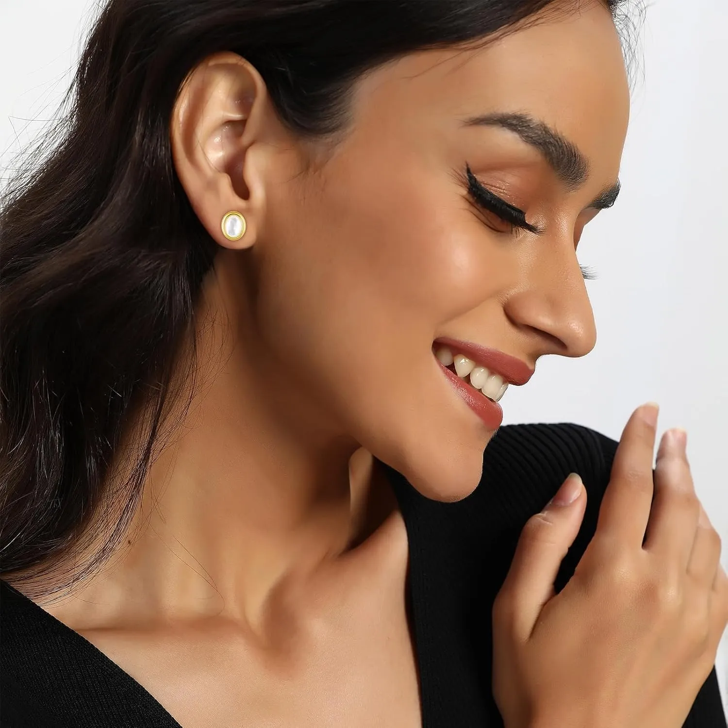 MDFUN 18K Yellow Gold Plated Oval Cut Agate Large Stud Earrings Ear Jewelry for Women